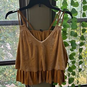 Velvet Ruffle Hem Cami Top - Tan
